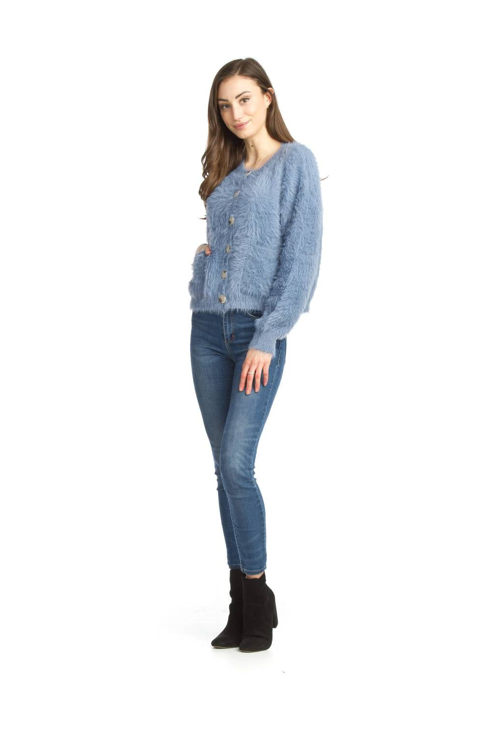 Papillon - Short Eyelash Knit Button Front Cardigan