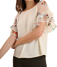 Umgee - Floral Embroidered Layered & Ruffled Sleeve Top