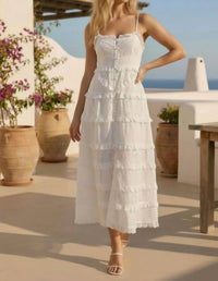 Klesis - Tiered Eyelet Midi Dress With Lace Trim