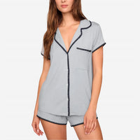 Eberjey Frida Shortie Short Pajama Set in gray dawn navy - women's sleepwear