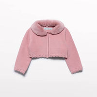 Abel & Lula Baby Girls Faux Fur Collar Cardigan in pink - kids' sweater