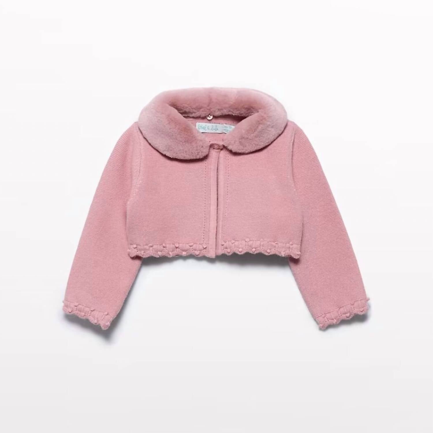 Abel & Lula Baby Girls Faux Fur Collar Cardigan in pink - kids' sweater