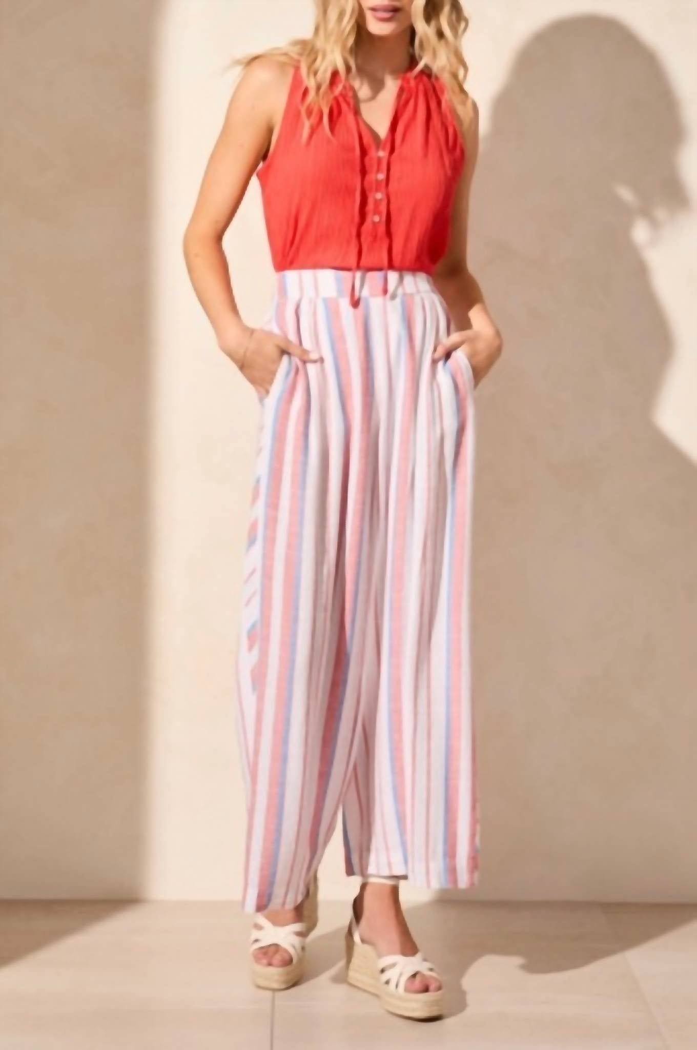 Tribal - Pull-on Flowy Wide Leg Pants With Pockets