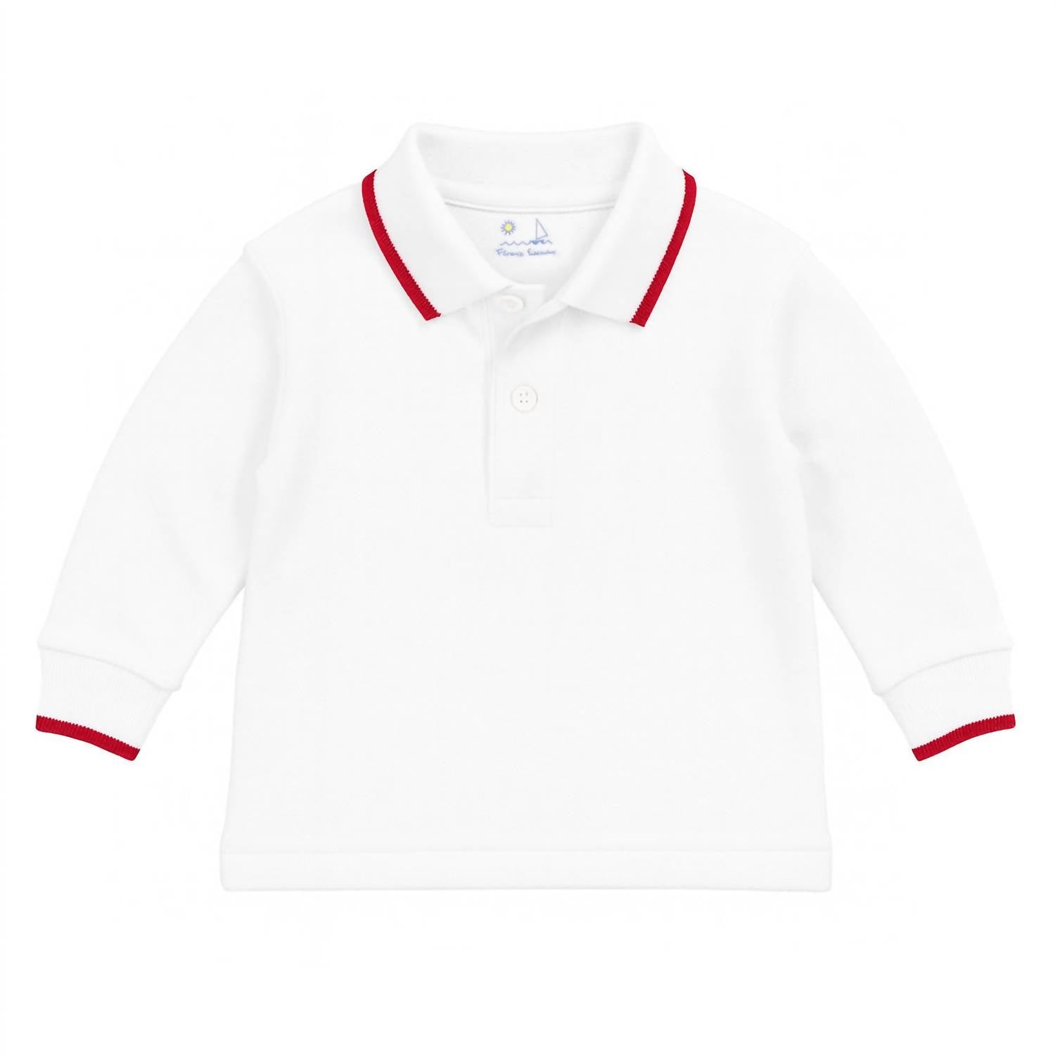 Florence Eiseman Long Sleeve Polo With Tipping in white red - kids' shirt - detail view