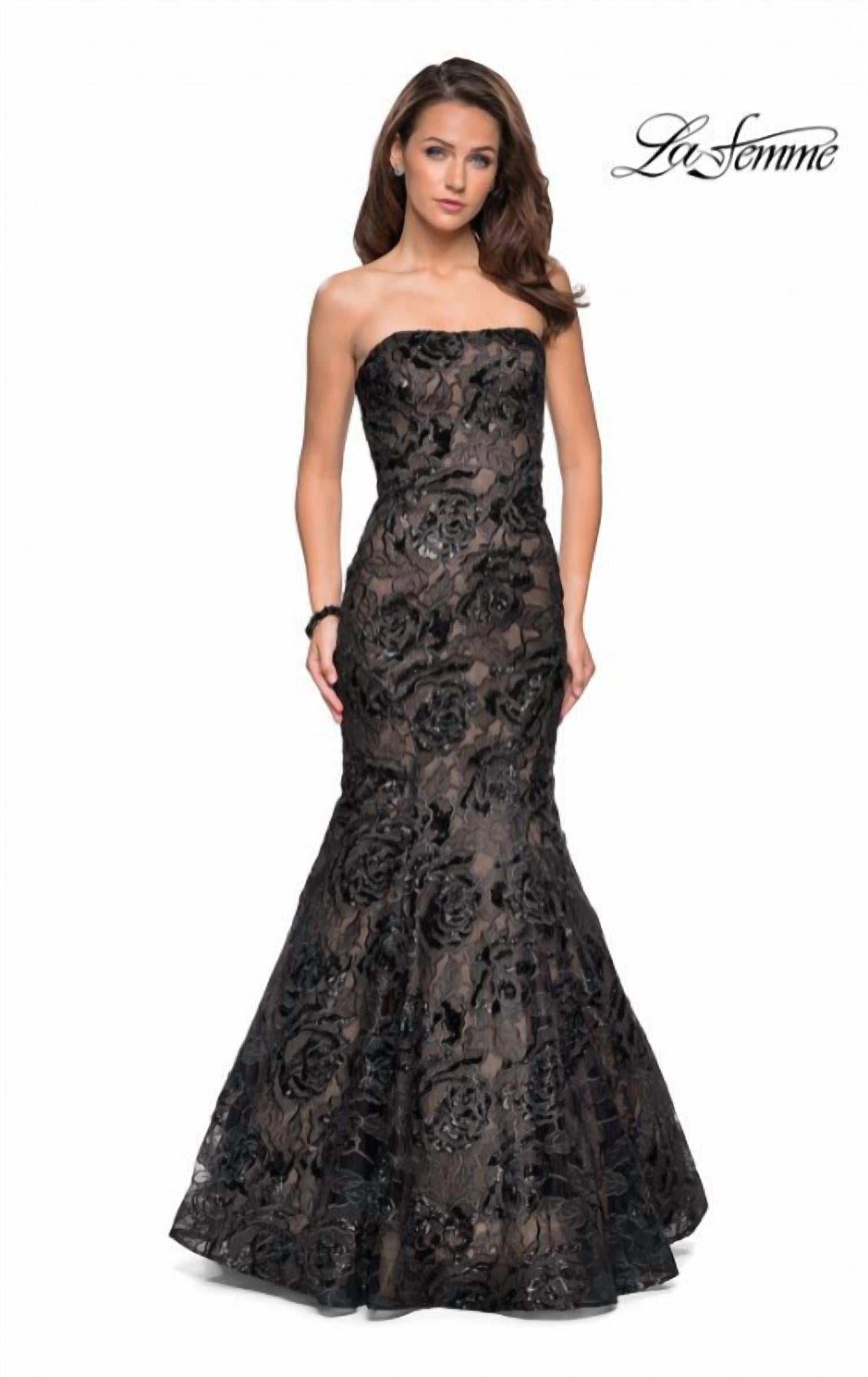 La Femme - Strapless Sequin and Lace Mermaid Prom Dress