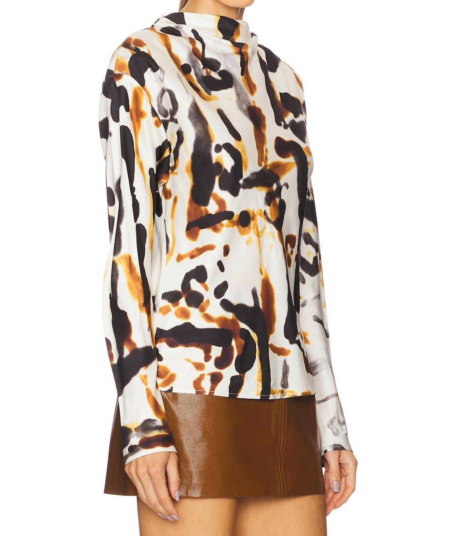 A.L.C. Georgia Long Sleeve Top in black camel - women's blouse - detail view