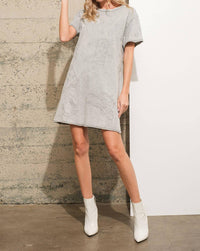Blue B Garment Washed Crew Neck Embroidered T Shirt Dress in grey - women's dress - view 7