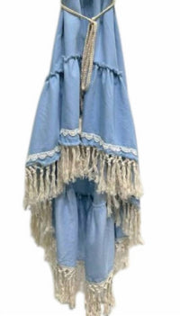 Venti6 - WOMEN'S BOHEMIAN OFF SHOULDER HI LO DRESS TASSEL EDGE