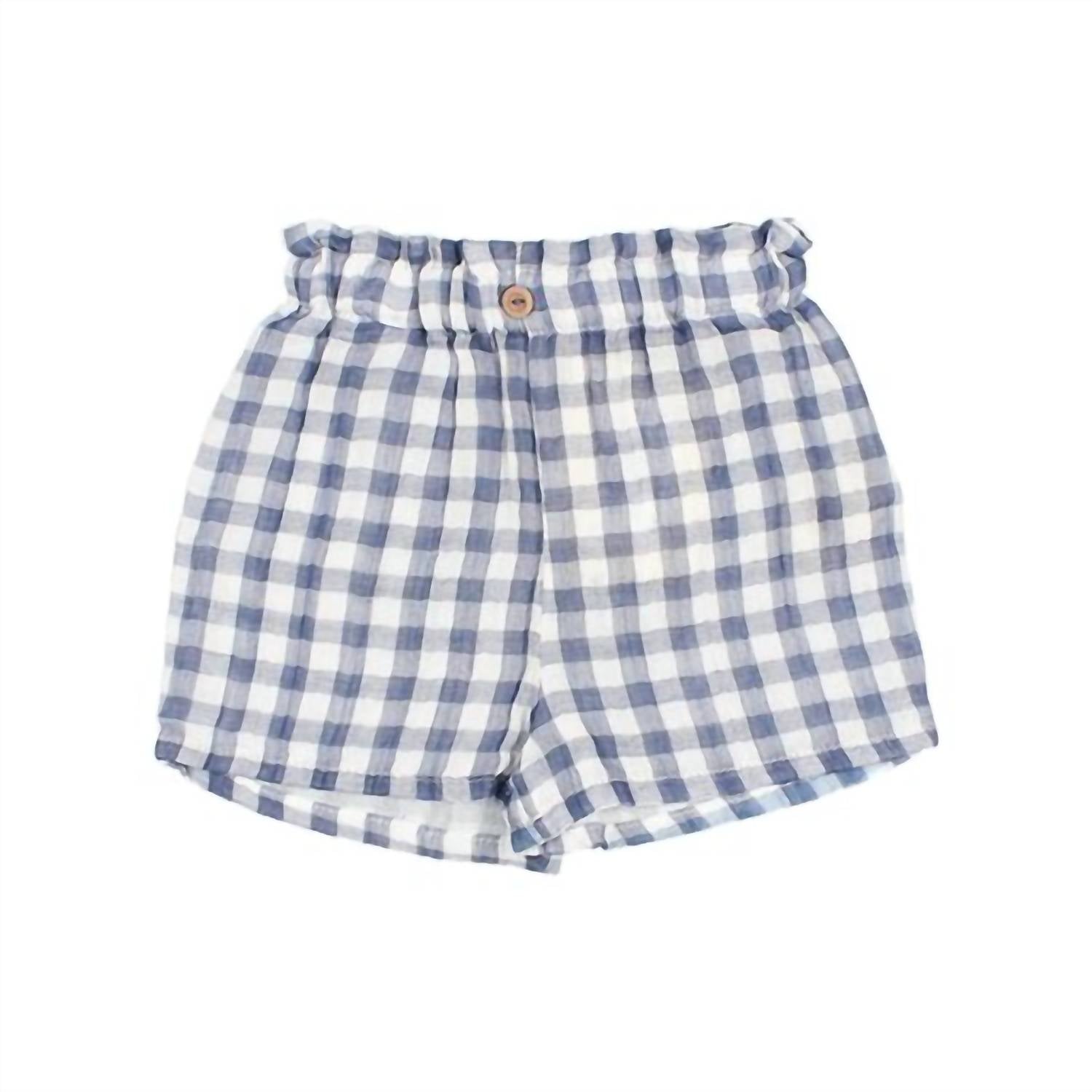 Búho Boys' Gingham Waistband Shorts in blue stone - kids' shorts