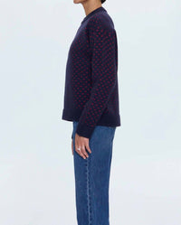 PISTOLA Hanna Crew Neck Oversized Sweater in navy red hearts - women's sweater - alternate view