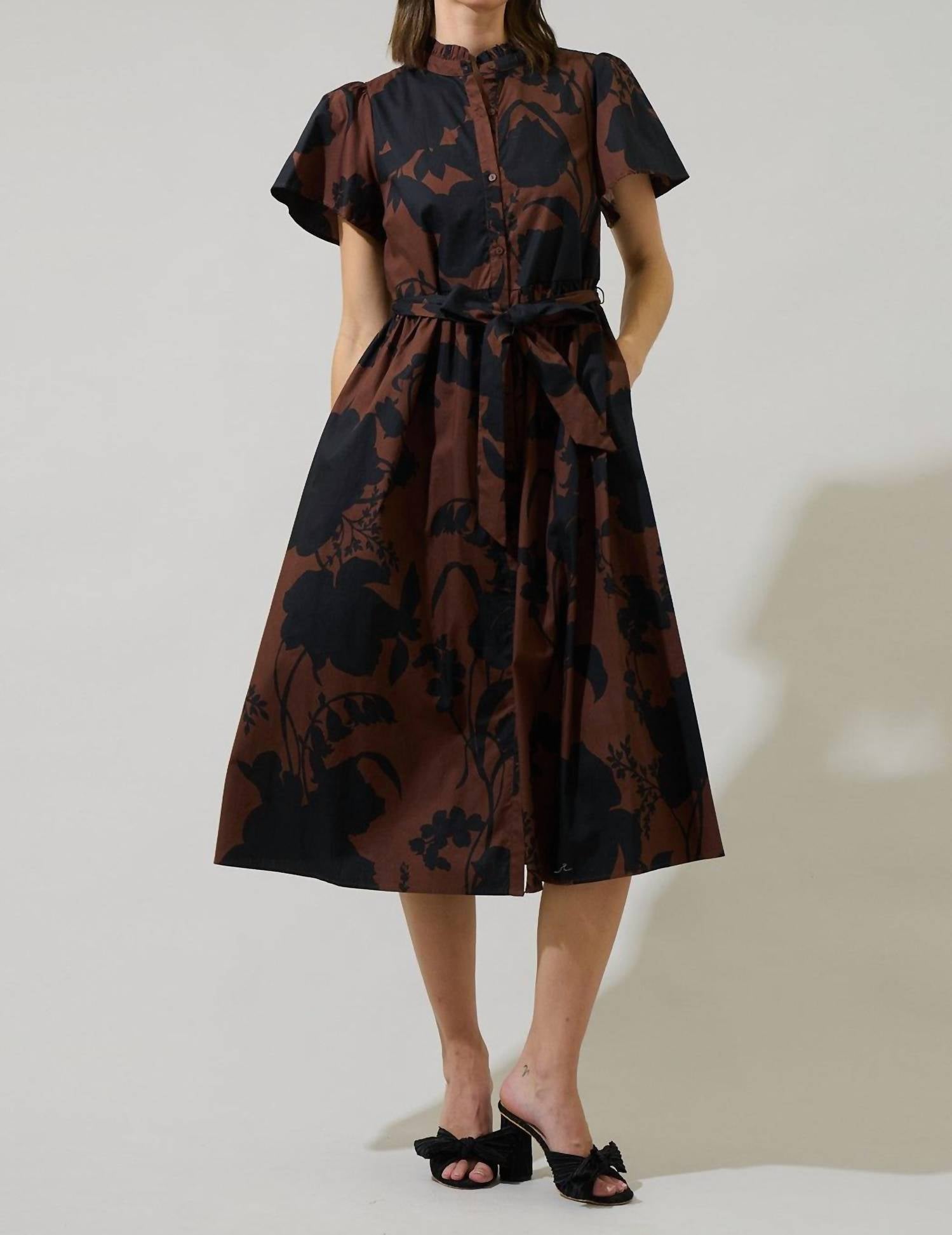 SUGARLIPS Somerton Floral Midi Dress in brown - women's dress - alternate view