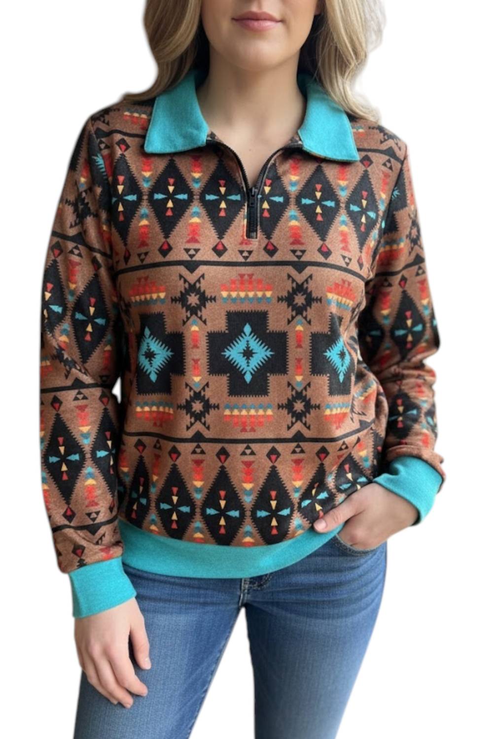 Rowdy Crowd - Aztec Print Quarter-zip Pullover