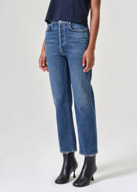 AGOLDE 90's Pinch Waist Crop Jeans in blue 1 - women's jeans - detail view