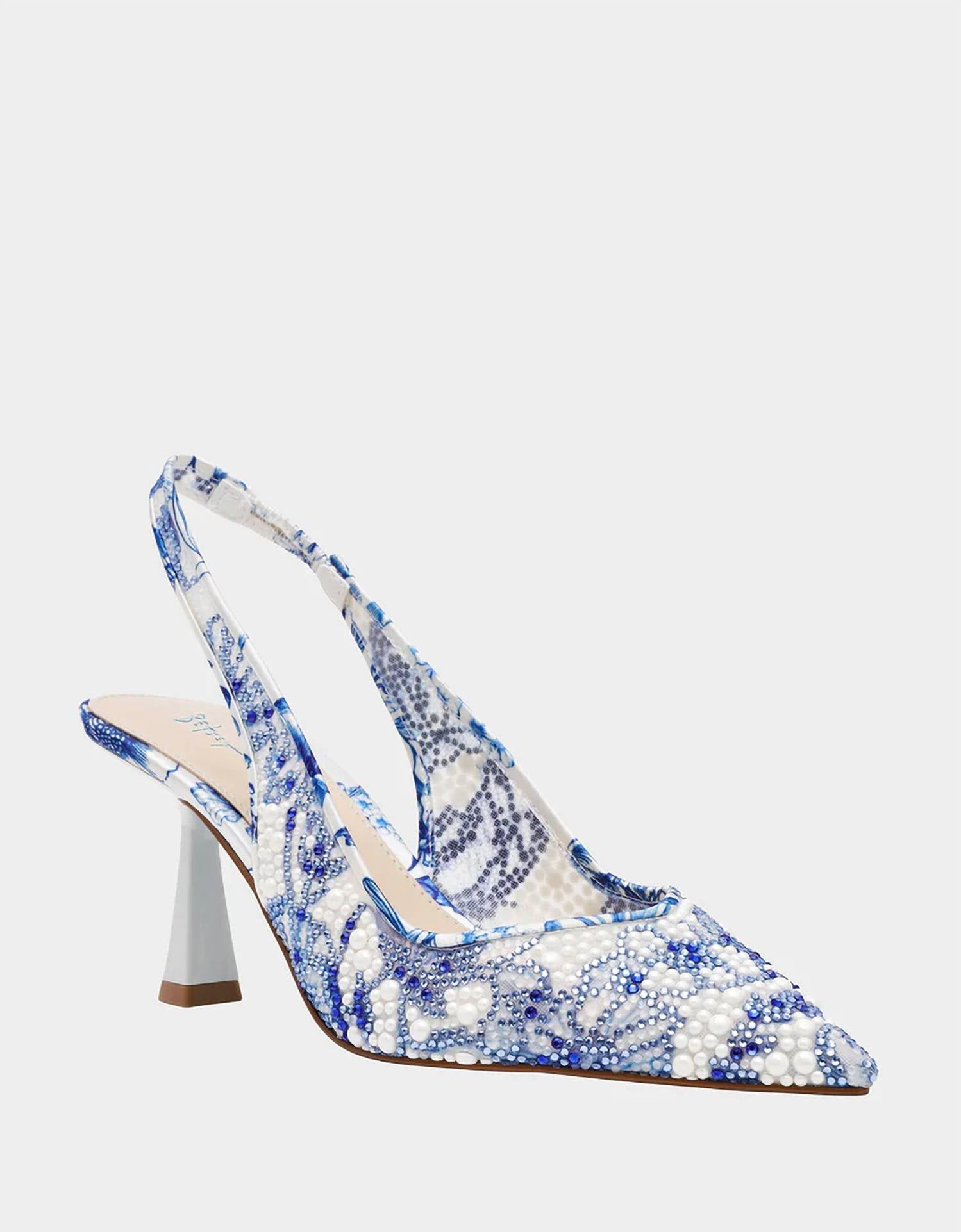 Betsey Johnson Women's Clark Floral Heels in white blue floral - women's heels