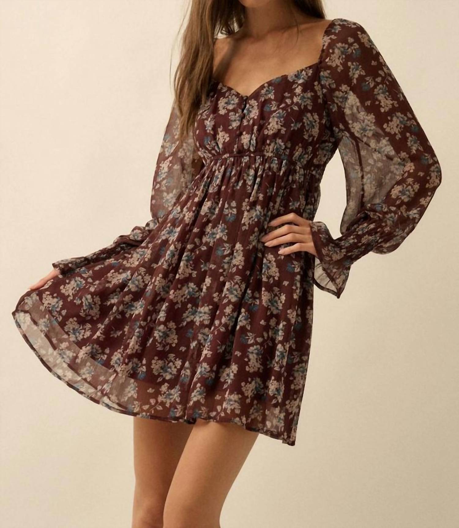 Promesa - Blooming Fields Floral Chiffon Peasant Mini Dress