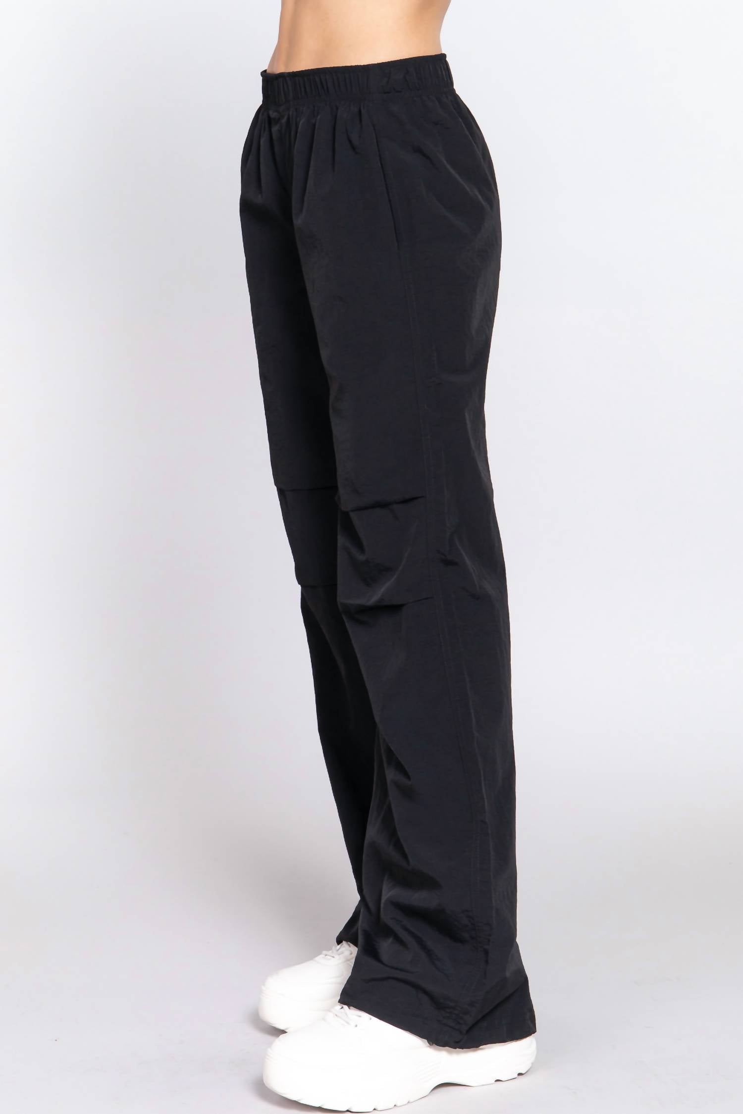 Active Basic Elastice Waist Parachute Pants in black - women's pants - alternate view