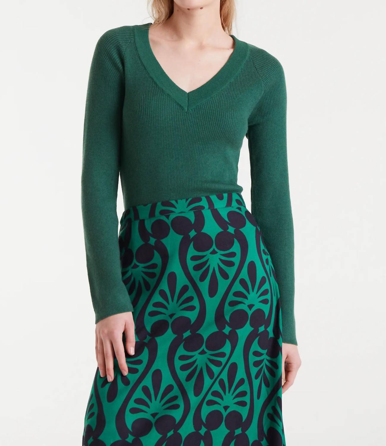 Compania Fantastica Deep V-neck Sweater in green - women's sweater