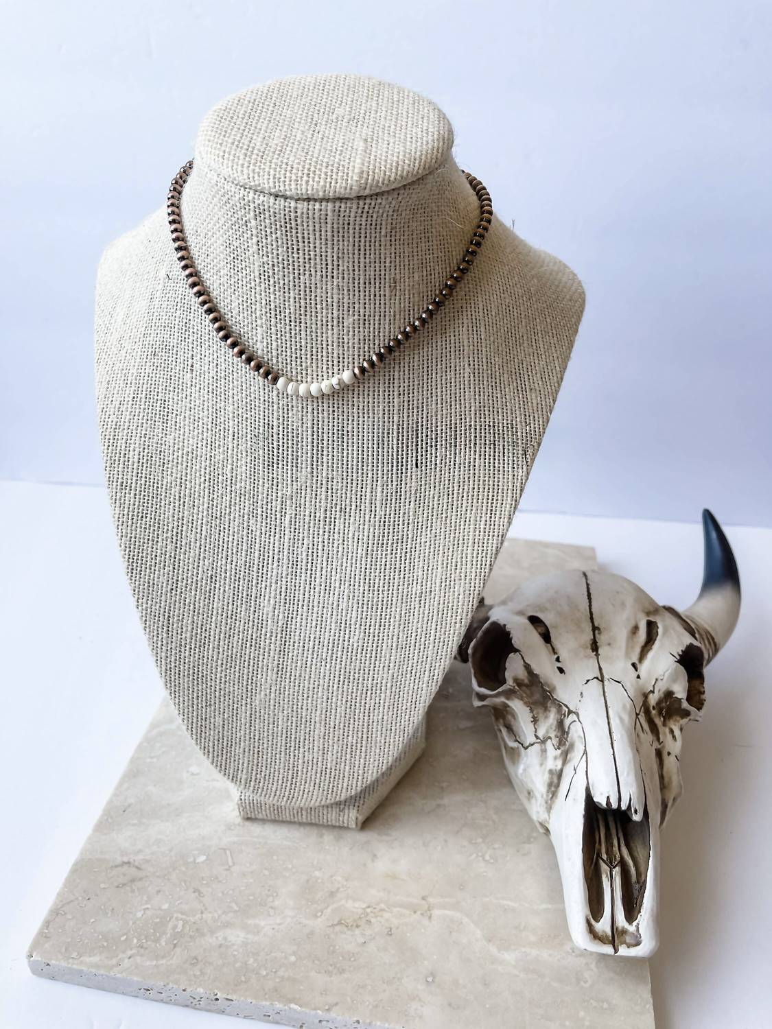 Boho Ranch Women's Navajo Bead Choker Necklace in white stone western jewelry - women's jewelry