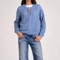 ELAN Aster Crochet Detailing Cardigan in blue - women's cardigan - view 4