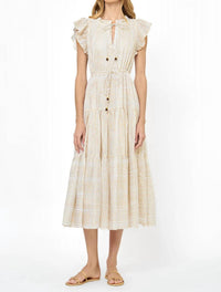Oliphant Cinched Flirty Midi Dress in cream gold - women's dress