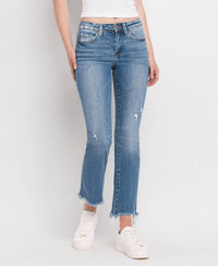 Flying Monkey - Mid Rise Distressed Hem Ankle Bootcut Jeans