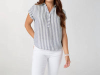 Coco + Carmen - Reagan Cap Sleeve Striped Collared Top
