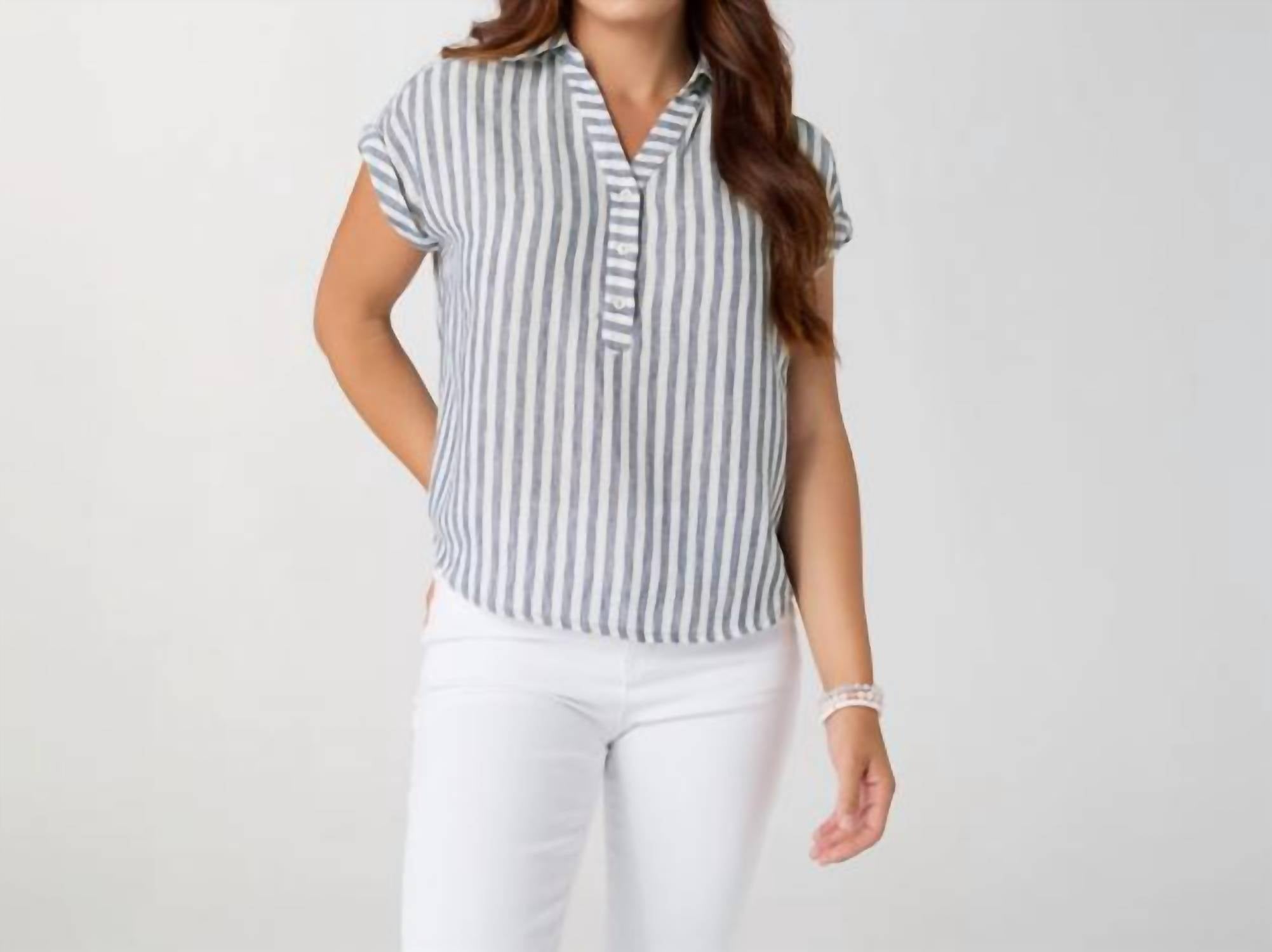 Coco + Carmen - Reagan Cap Sleeve Striped Collared Top