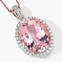 Diana M Jewels Women's Oval Natural Morganite Pendant Necklace (16.40 Ct) - Grand in 14k rose gold - women's jewelry - detail view