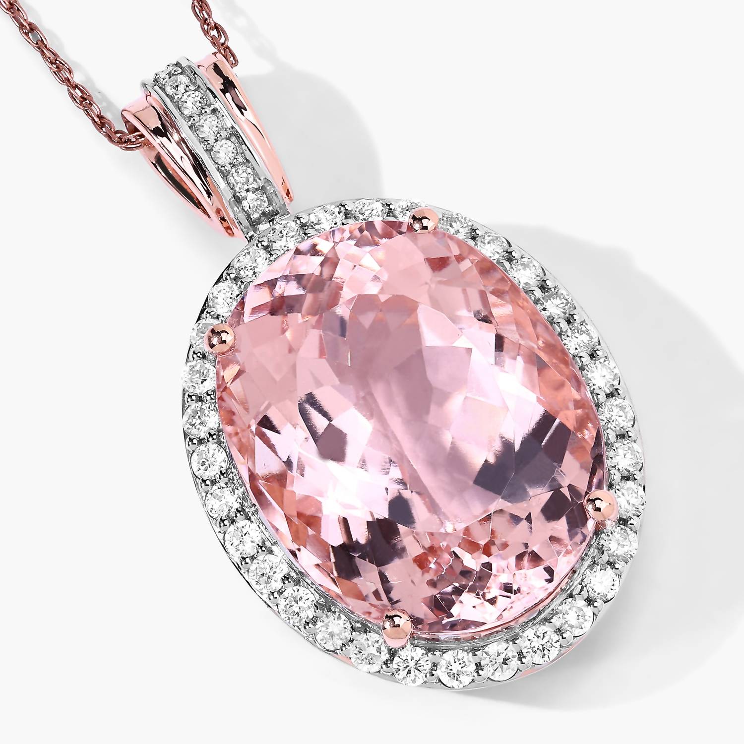 Diana M Jewels Women's Oval Natural Morganite Pendant Necklace (16.40 Ct) - Grand in 14k rose gold - women's jewelry - detail view