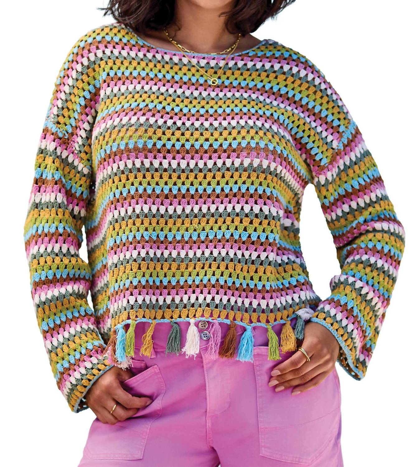 Tribal - Bell Sleeve Sweater With Tassel Trim
