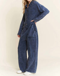 J.Her - Mineral Wash Button Down Collar Onesie Jumpsuit