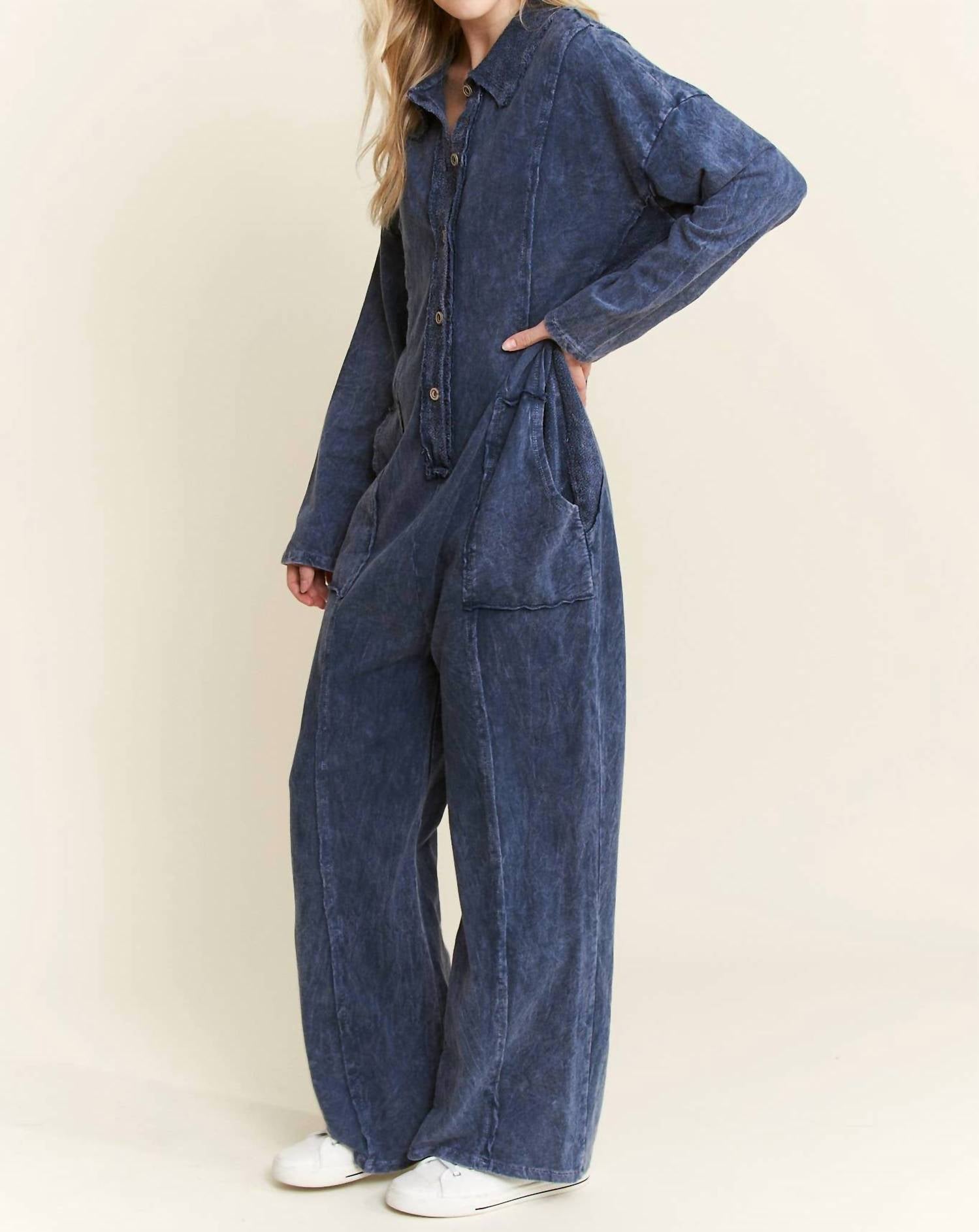 J.Her - Mineral Wash Button Down Collar Onesie Jumpsuit