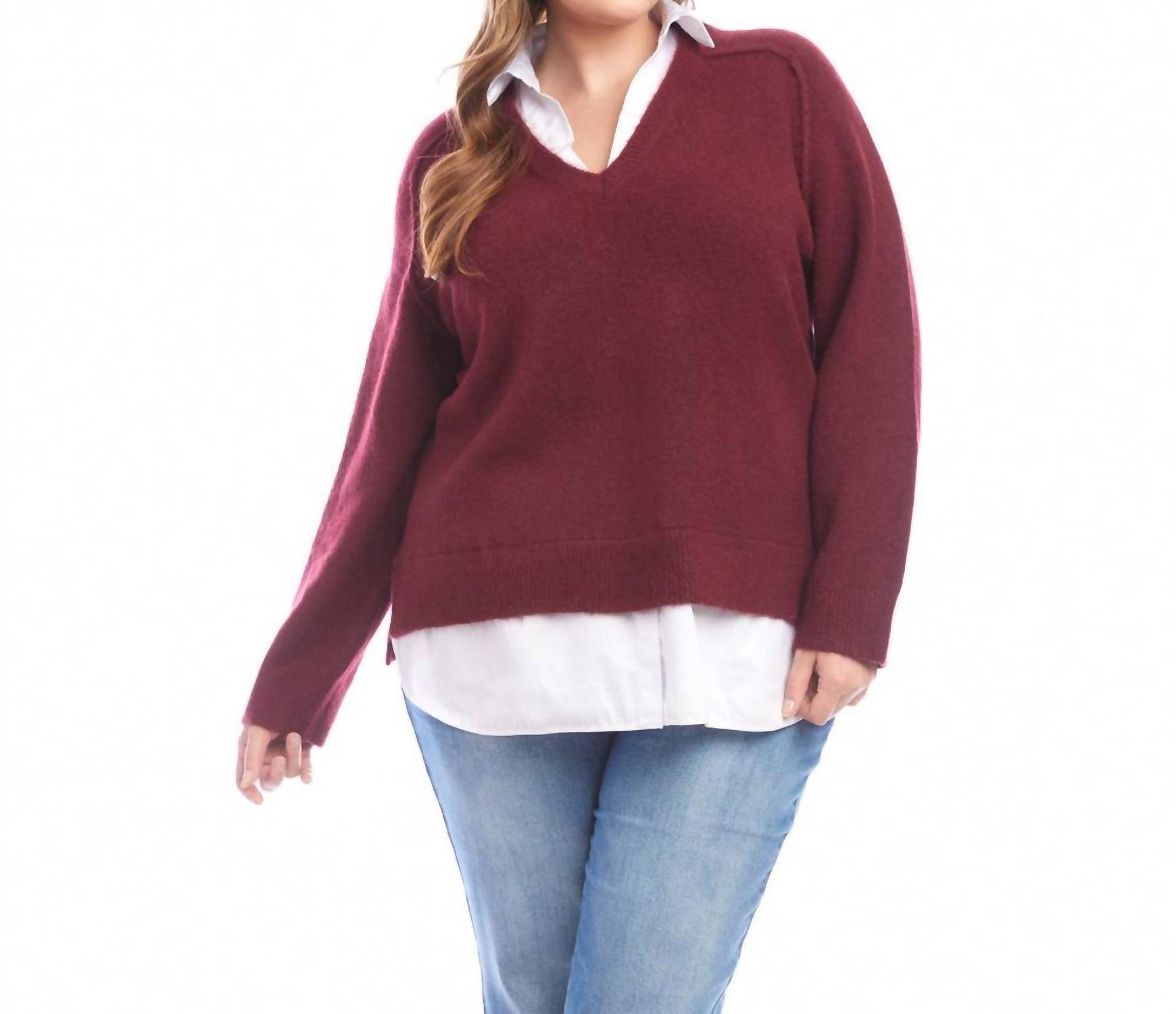 Karen Kane Layered Sweater - Plus in wine - women's sweater