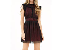 Adelyn Rae - Tatiana Tulle Plisse Mock Neck Mini Dress