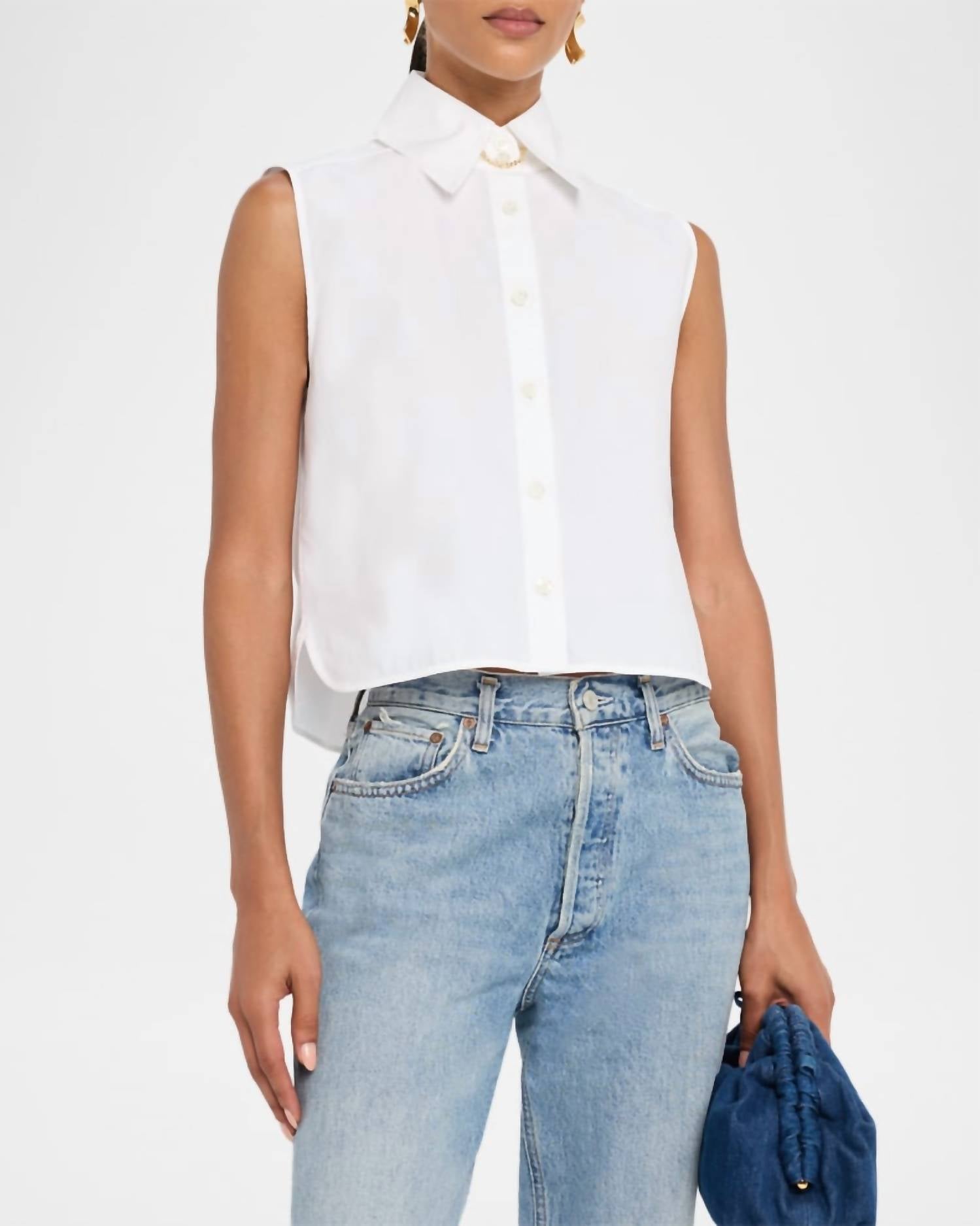 FRAME Prep Point Collared Shirt in white - women's blouse