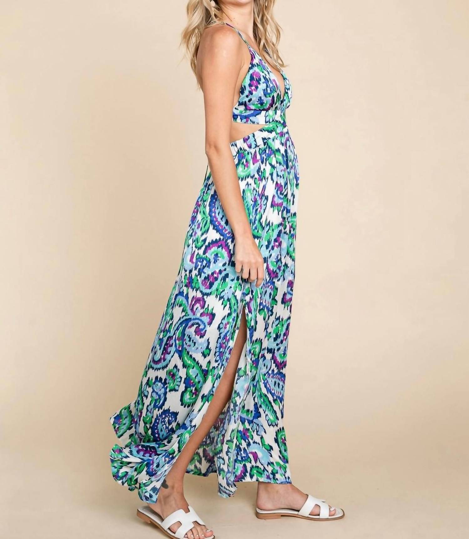 Rolypoly - Deep V Neck Boho Maxi Dress