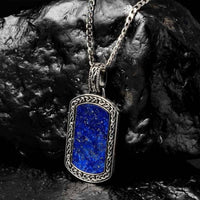 Shanore - Men’s Lapis Celtic Knot Dog Tag Pendant Necklace