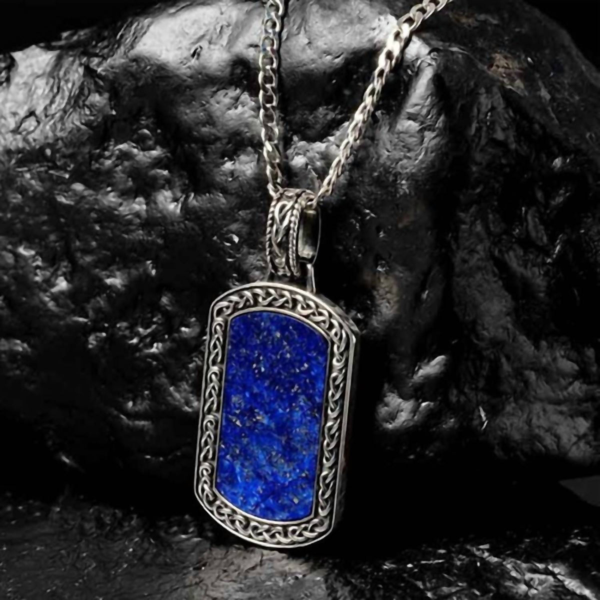 Shanore - Men’s Lapis Celtic Knot Dog Tag Pendant Necklace