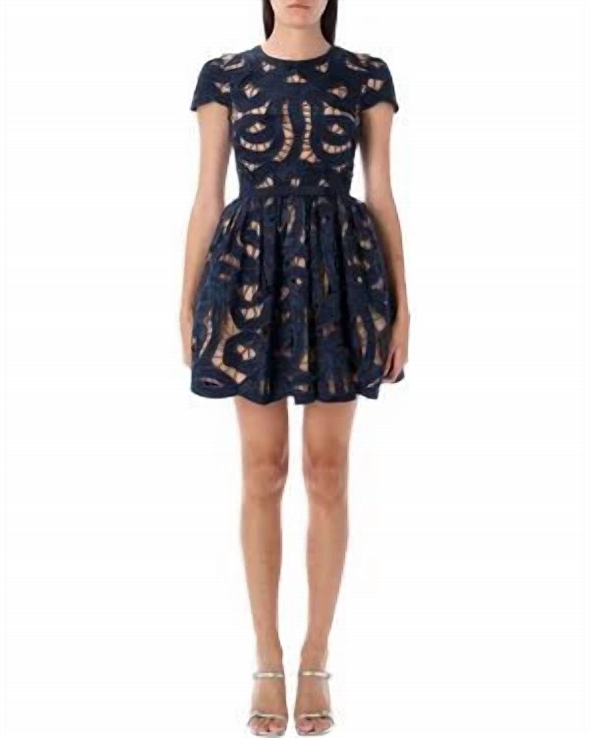 self-portrait Bow Embroidered Mini Dress in navy - women's dress