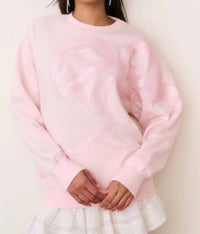 LoveShackFancy Palo Sequin Bow Fleece Pullover Sweatshirt in wistful pink - women's top - view 4