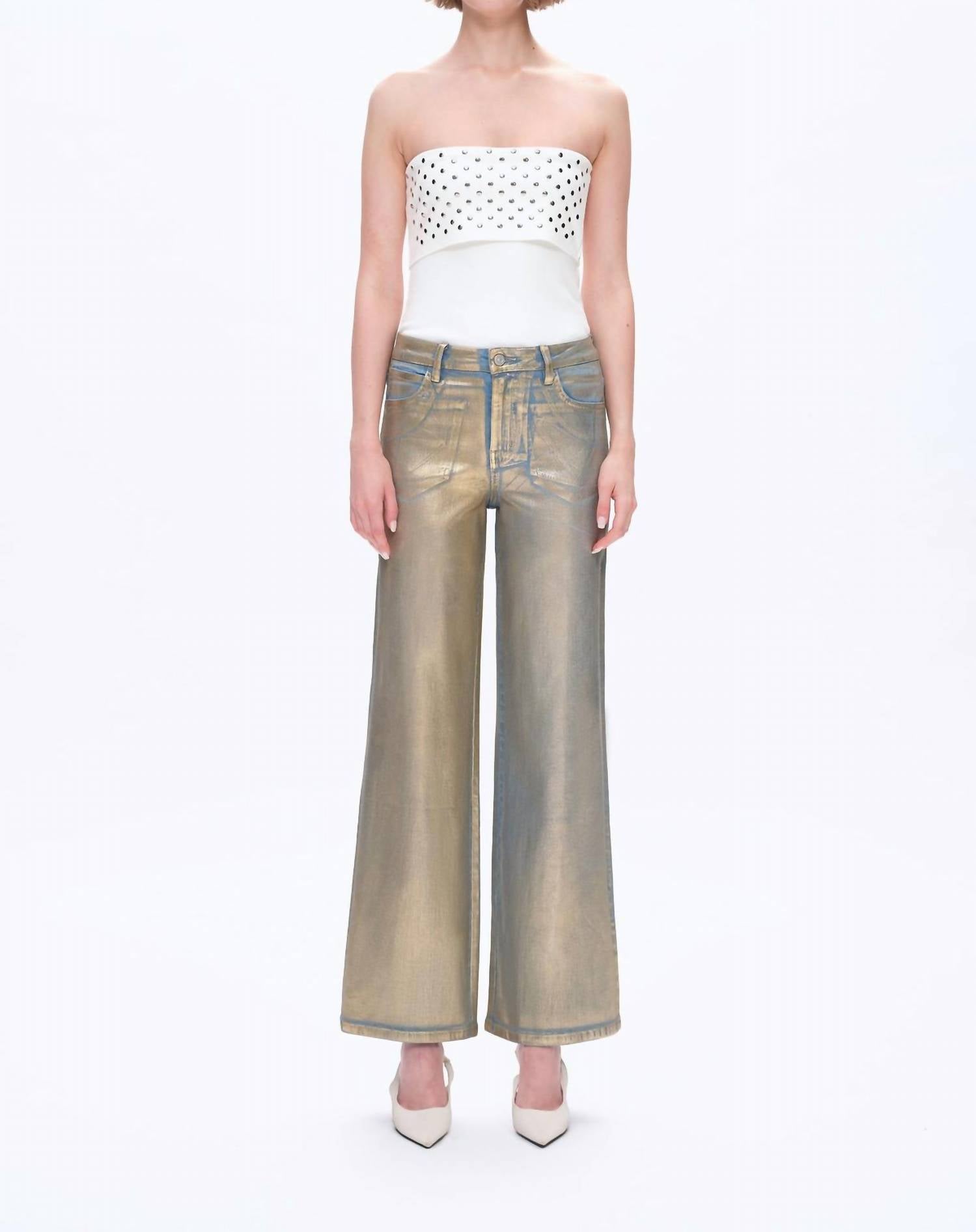 Bayeas - Metallic High Rise Wide Leg Jeans
