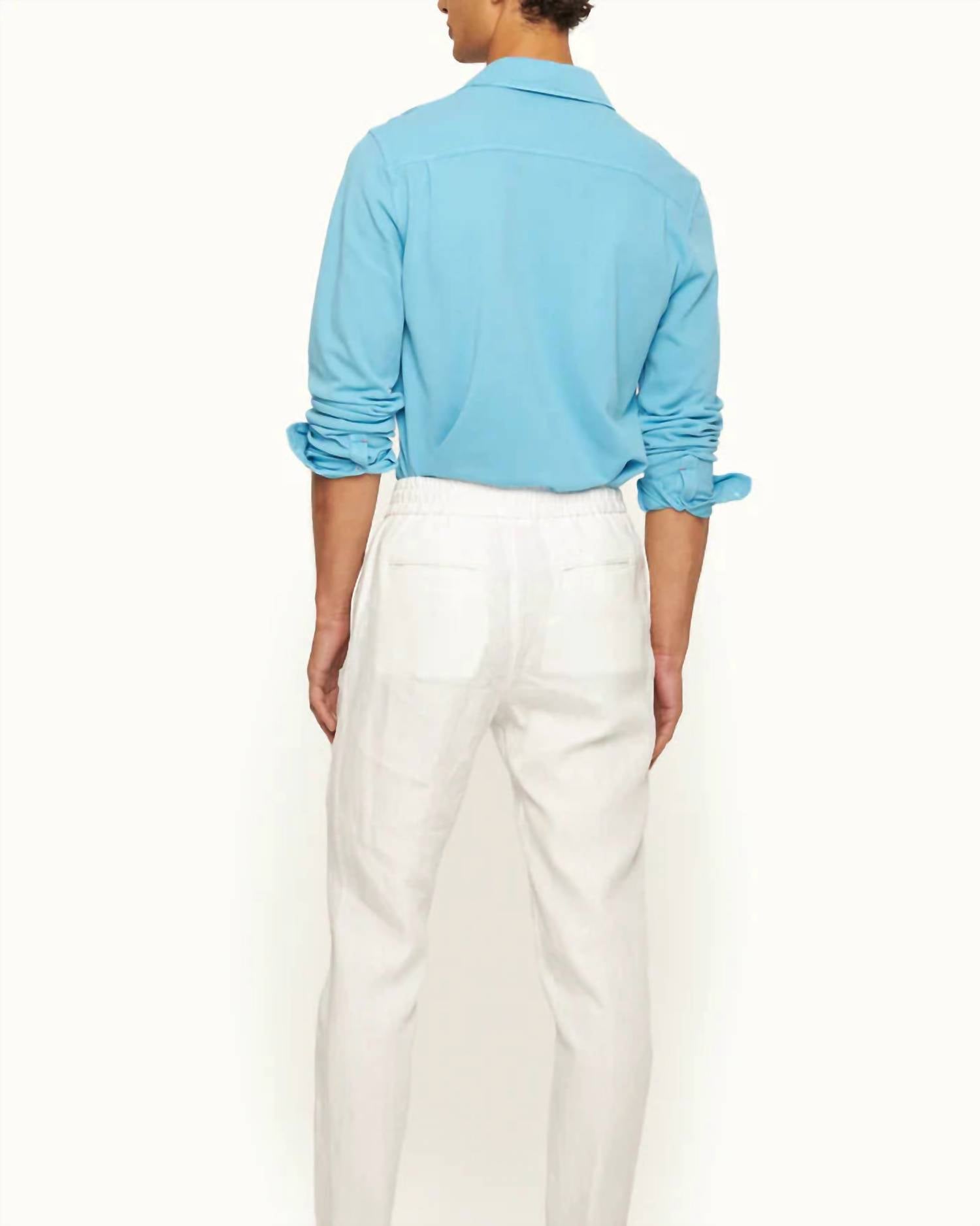 Orlebar Brown Giles Pique Shirt in california blue - men's shirt - detail view