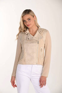 Frank Lyman - Serena Snake Print Mixed Media Moto Jacket