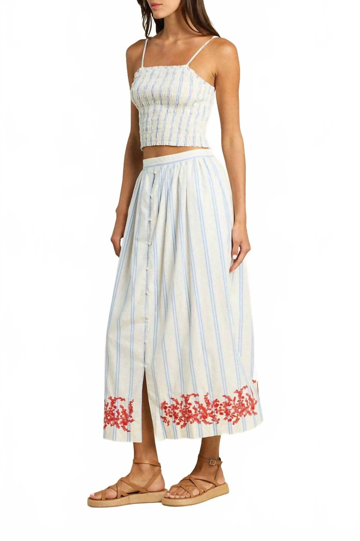 TROVATA Lisette Skirt in cerulean stripe - women's skirt - detail view