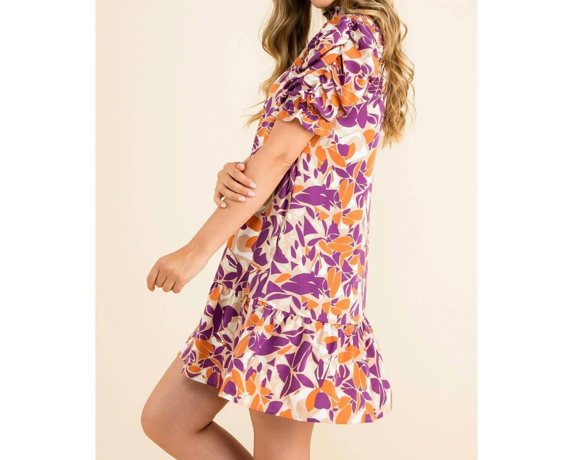 Thml - Leaf Print Short Sleeve Smock Dress