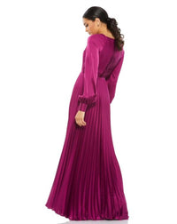 MAC DUGGAL Bishop Sleeves Pleated Dress in berry - women's dress - alternate view