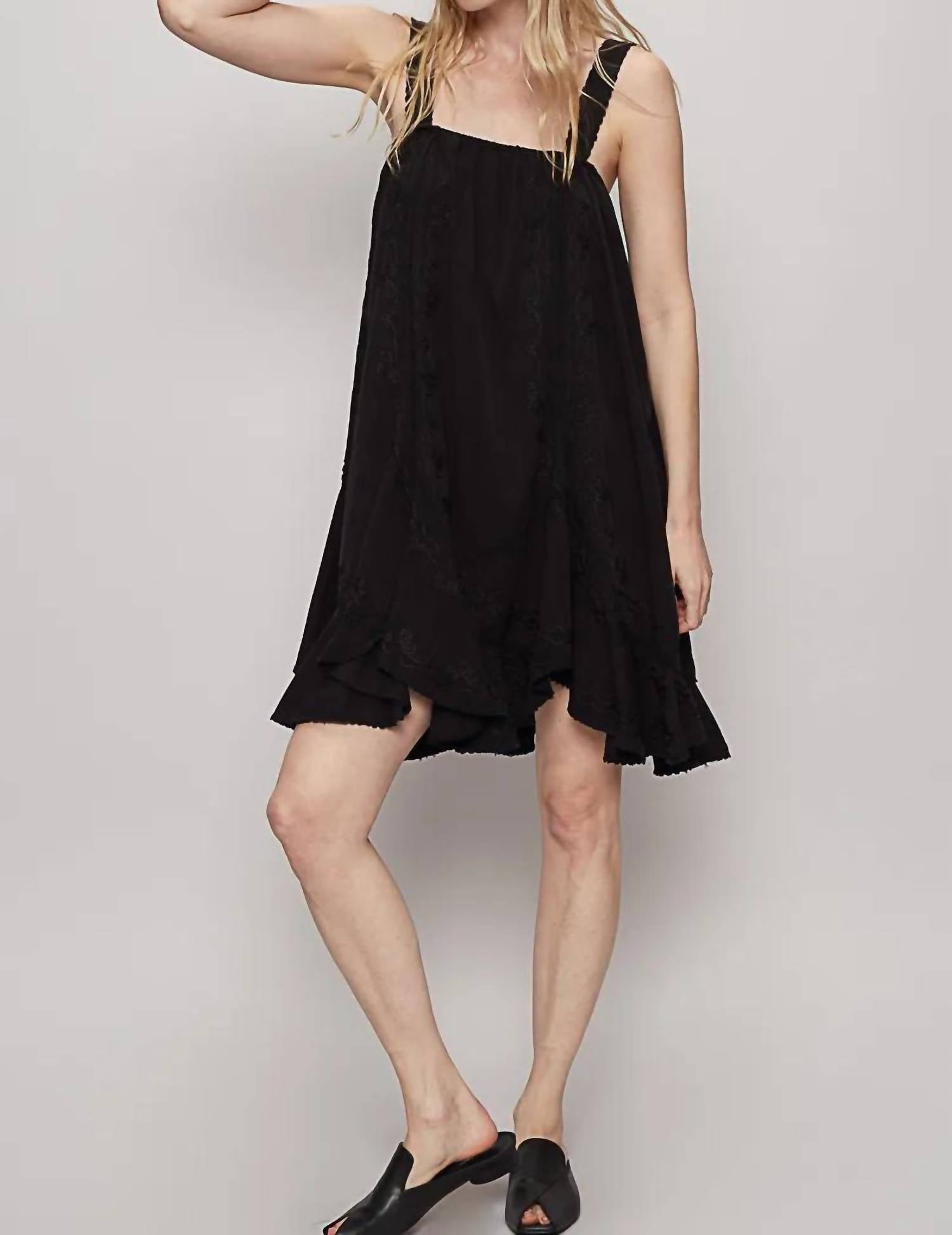 Pol - Pol Black Vintage Washed Embroidery Detail Solid Dress