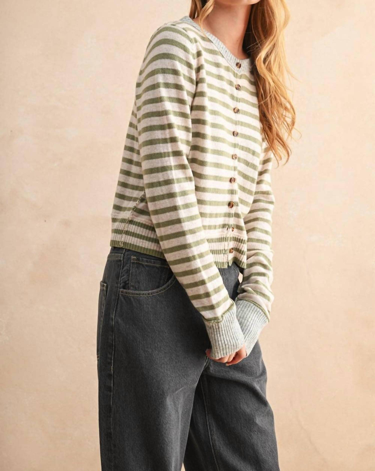 Miou Muse - Striped Button Cardigan