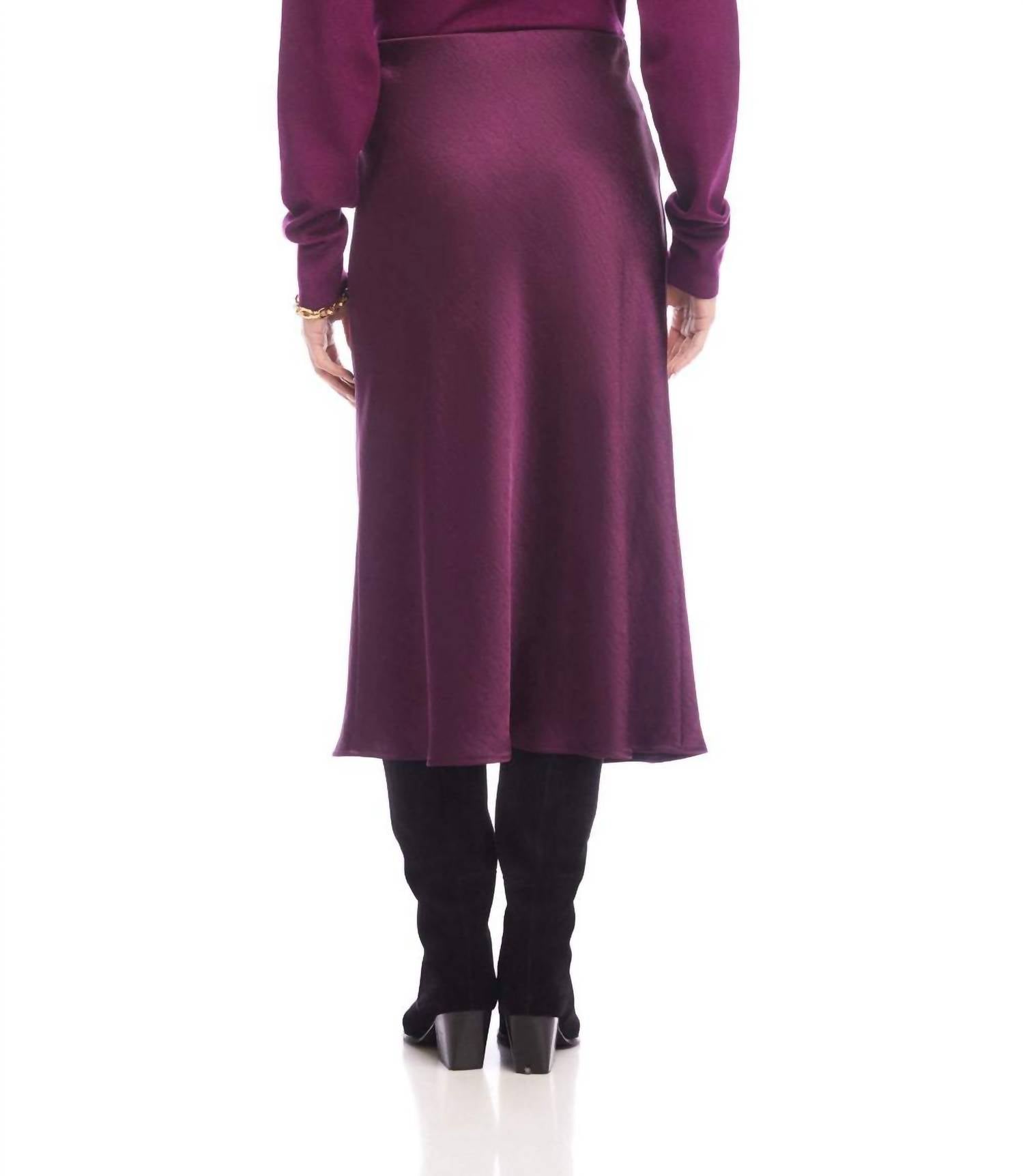 Karen Kane Satin Bias Cut Midi Skirt in eggplant - women's skirt - alternate view