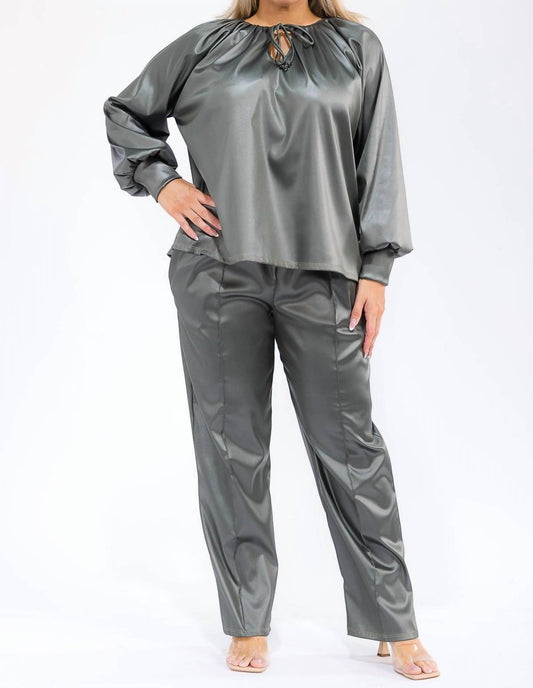 Karen T Design - Long Sleeve Drawstring Top And Elastic Waist Pants